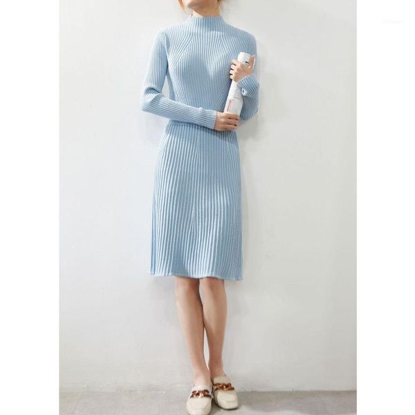 

2020 show temperament elegant cultivate morality show thin half a turtleneck wool article pit base knitted dress1, Black;gray