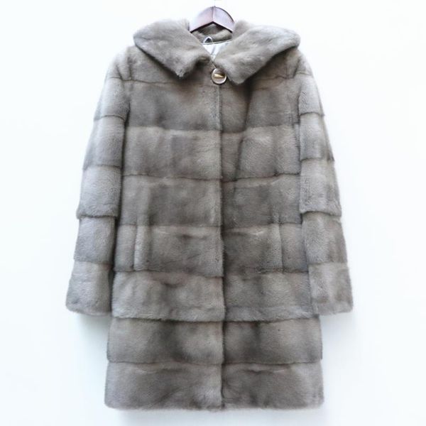 

women's fur & faux 2021 natural mink jacket hood real coat women winter, Black