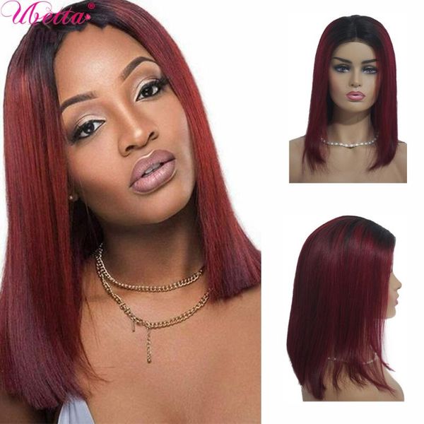 

ubetta 100% real hair straight human hair ombre bob wig natural black root 2 tone front wig to cosplay wigs for black women, Black;brown