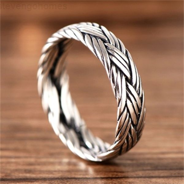 

three 925 sterling silver jewelry retro small personality woven women's ring
