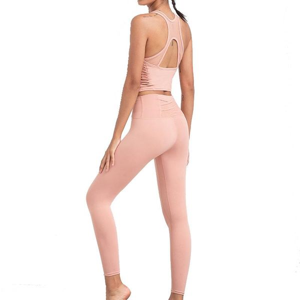 

solid seamless gym yoga suit fashion tank beauty back leggings fitness push up running sports dance training two piece set, White;red