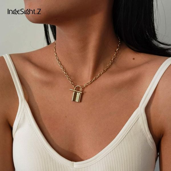 

ingesight.z simple minimalist toggle lasso circle choker necklace collar statement lock padlock pendant necklaces women jewelry, Silver
