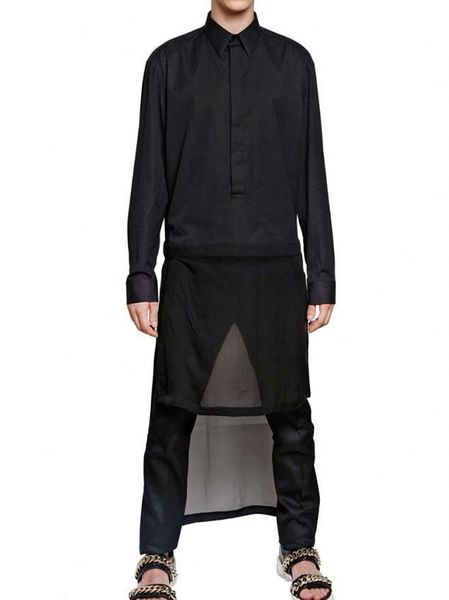 

s-5xl 2021 the new design men irregular length shirts black long sleeve shirt the singer's clothing men's wear, White;black