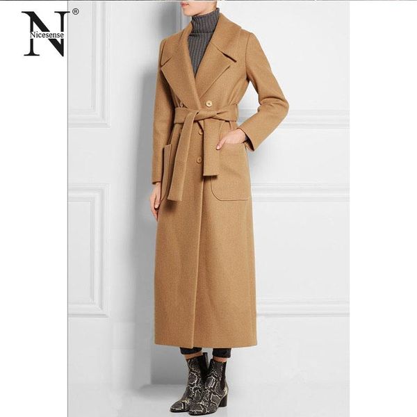 

women's wool & blends nicesense autumn winter coat women poncho casaco feminino abrigos mujer invierno 2021 manteau female red overcoat, Black
