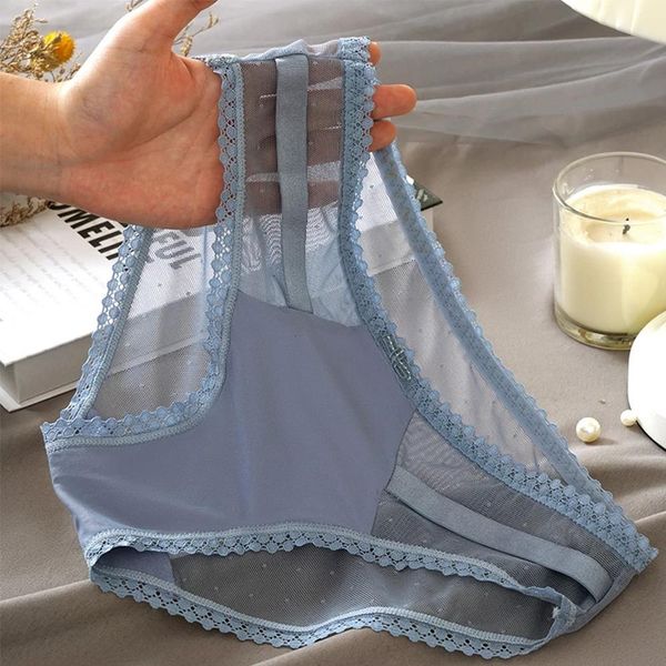 

underwear women's lace middle-rise seamless ice silk transparent thin breathable mesh thong lingerie under, Black;white