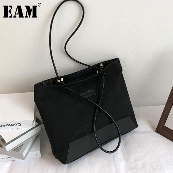 

[eam] women new beige large capacity canvas tote bag personality all-match crossbody shoulder bag fashion tide 2021 18a1562