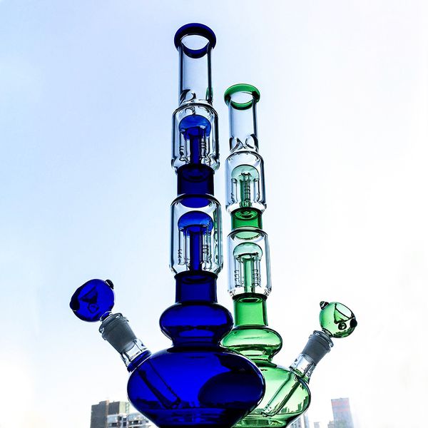 Altos cachimbos de cachimbos altos duplos 4 braços Árvores PERC Bongo Bongo Big Beaker Gelo Pinch Bongs Glss Tubulação de Água Dab Rigs para fumar com tigela