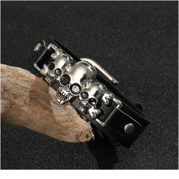 

junwei fashion skeleton skull bracelet leather snap button wrap bracelets bangles for man women men vintage punk qylizz