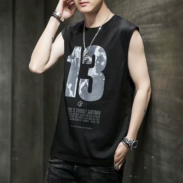 

new fashion summer trend sleeveless loose couple's t-shirt men's versatile casual vest, White;black