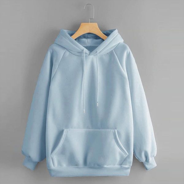 

womens casual solid color hooded pocket long sleeve pullover sweatshirt spring autumn soft female girls blouse with pocket, Black
