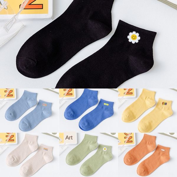 

children solid spring and summer cotton and socks ins thin fresh printed cartooncasual versatile student cotton socks ubi95, Black