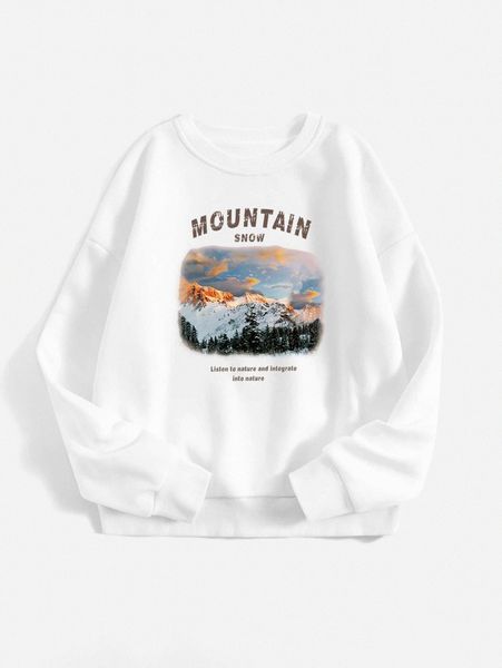 

mountain & slogan graphic pullover t3tc#, White;black
