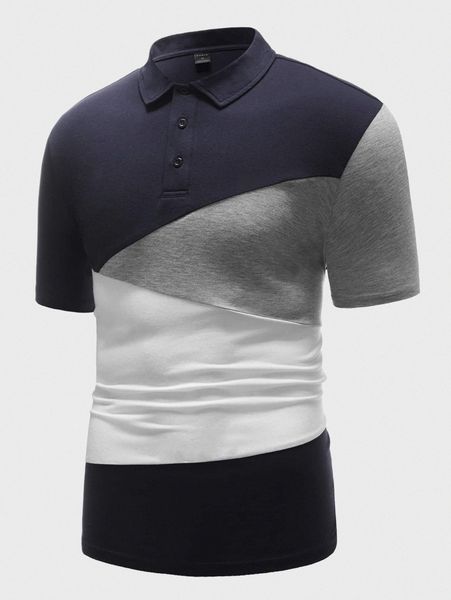

men colorblock button front polo shirt 51vk#, White;black