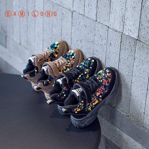 

теплый bamilong дети осень дети кроссовки sequined зима плюшевые идущие девушки вскользь спортивная обувь b387, Black;red