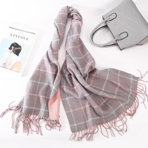 

shawls fashion plaid scarf women tassels double side thick warm winter scarves long size female cashmere, Blue;gray