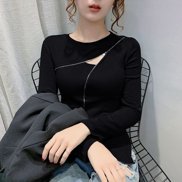 

zw4cr чувство износа топа женщины dkqfi ранней осень рубашка молния новых женской дизайн корейской нерегулярная молния моды с длинным рукаво, White