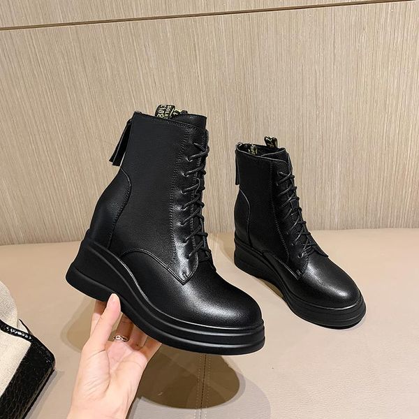 

2020 new winter japan south korea genuine leather ankle women boots 8cm wedges fashion boots black women shoes