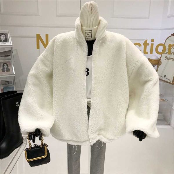 

women's fur & faux niche design fluorescent green sweater coat thick warm autumn/winter 2021 young fashion lamb hair loose, Black