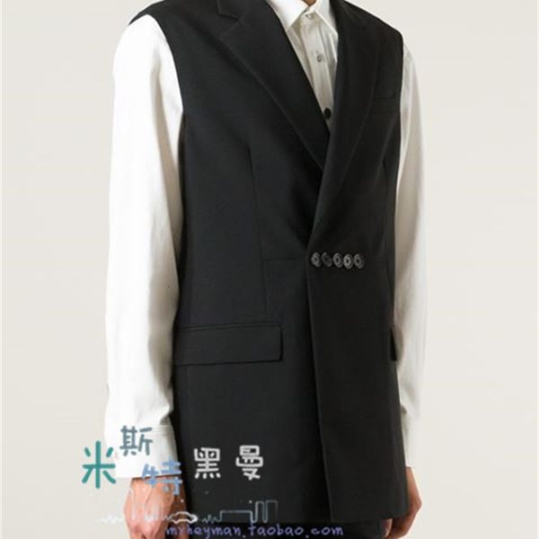 

2021 New Back Slit Men's Suit Collar Vest Personality Decoration Pocket Garrison Button Vest. S-6xl!! 9KS0, Black;white