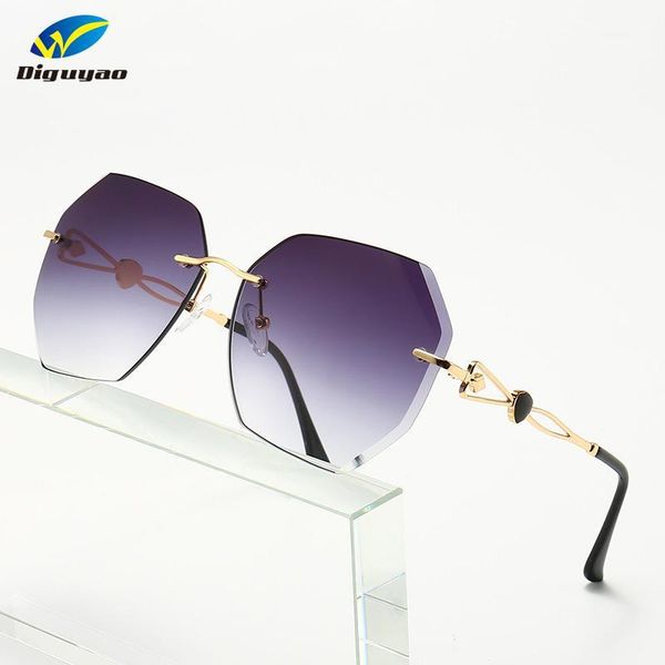 

diguyao frameless gradient heart decoration sunglasses women glasses fashion irregular metal temple rimless eyeglasses female1, White;black