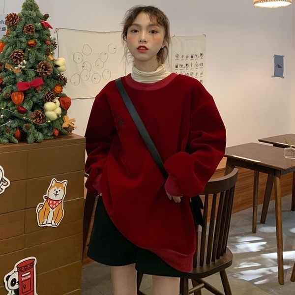 

dsqjs 2020 autumn new sweaterkorean style ins pullover pullover women sweatervelvet embroidered student red sweater for women's cbseq, Black