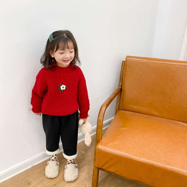 

sweater winter imobe girls' children's red wool new year's three dimensional flower knitted j0nt, Blue