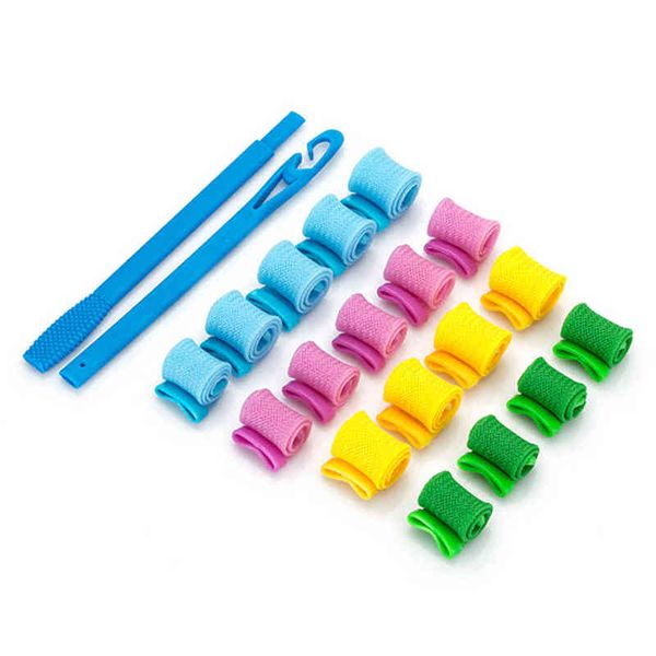 

hair curler 18pcs rollers soft net heatless wave styling tools snail shape dressing tool 220304