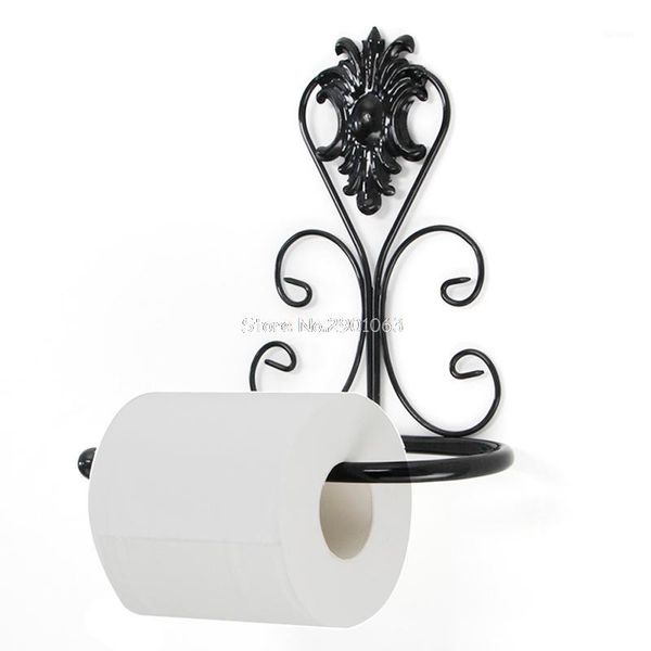 

tissue boxes & napkins wholesale- vintage iron toilet paper towel roll holder bathroom wall mount rack black h06