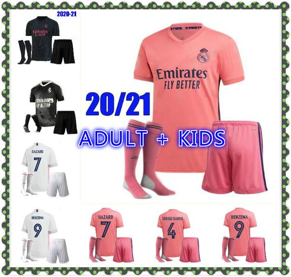 

kids kit 20 21 real madrid jersey hazard sergio ramos benzema soccer camiseta de futbol 20 21 vinicius jr football shirt uniforms, Black;yellow