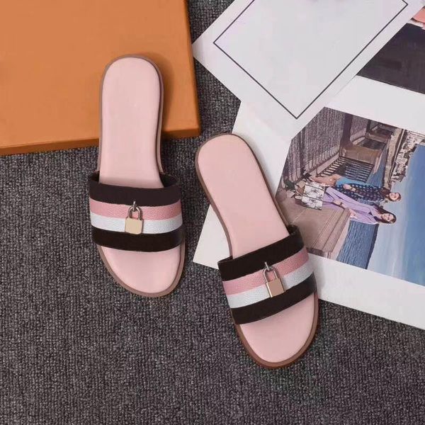 

21ss woman luxurys designers flat slides flip flops fashion genuine leather womens slides sandals popular lady slide eur 35-42 with box, Black