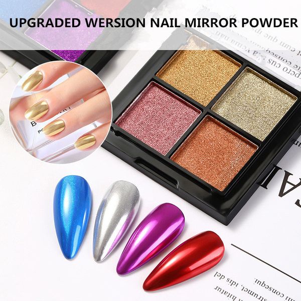 

1 box four colors nail glitter solid color powder chrome gradient mirror effect rainbow metallic nail dust powder manicure tools, Silver;gold