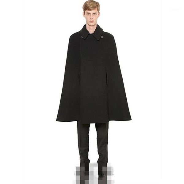 

nightclub hip hop high street wind magician cloak personality shawl tide men's autumn and winter models thick woolen coat woolen1, Black