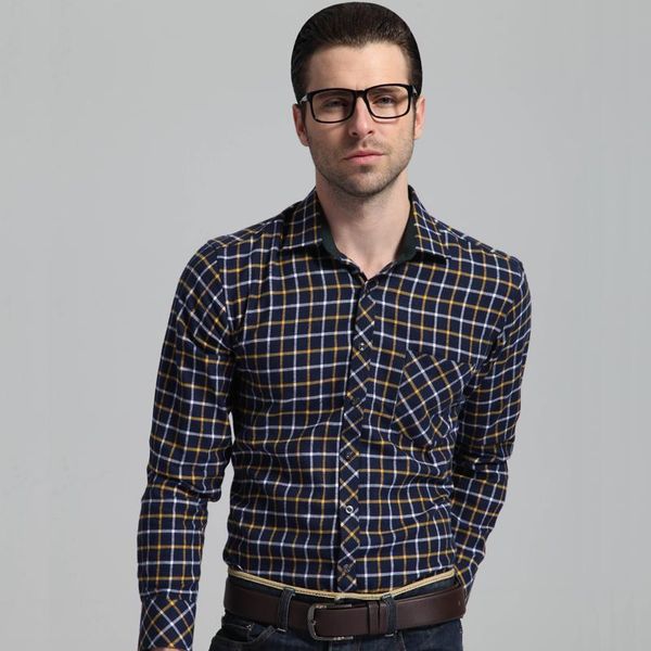 

men's long sleeve brushed plaid checkered shirt single patch pocket cotton casual regular-fit thick flannel gingham shirts, White;black