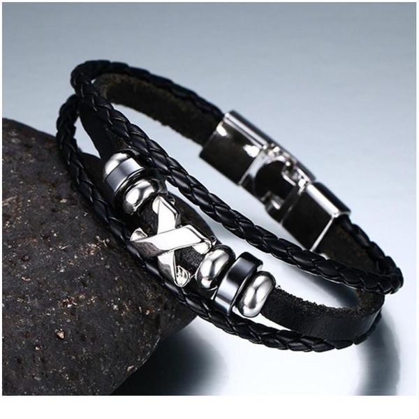 

men letter x bracelet bangle braid faux leather clasp jewelry accessory me jllihk