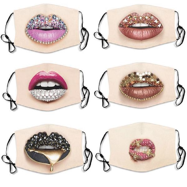 

pure color mask lips with diamonds funny personality expression masks outing sunscreen dustproof adjustable masks face shield