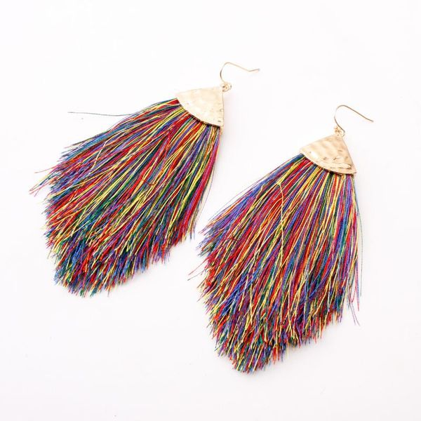 

stud european and american cotton thread arrow tassel earrings with alloy hyperbole colorful modern style cute for women, Golden;silver
