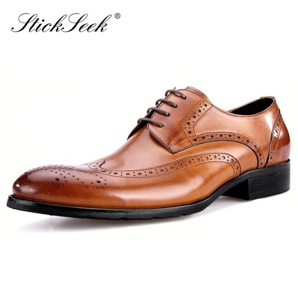 

british design genuine cow leather formal dress wingtip brogue shoes round toe carved men's banquet welted oxford footwear sk116, Black