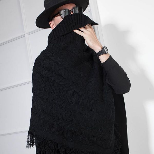 

cape man cape turtleneck sweater coat short bat sleeve fall and winter lapel loose teenager fashion1, White;black