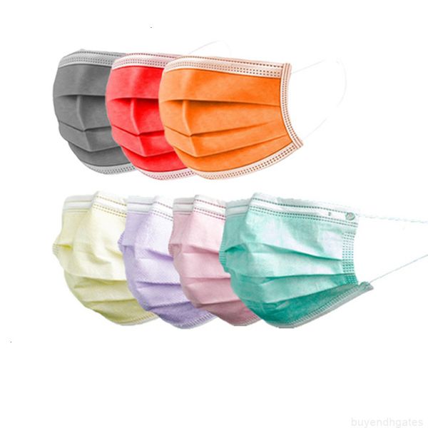 

disposable 50pcs/bag face cover masks colorful mask 3 layer balck gray pink green dust mouth cover 3-ply non-woven party mask