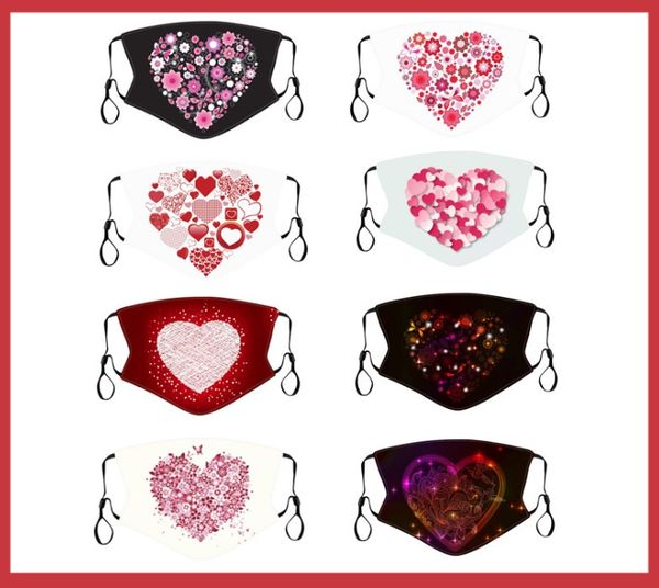 

valentine's day masks 3d printing heart happy valentine's day washable dustproof cotton cloth mask 5 colors