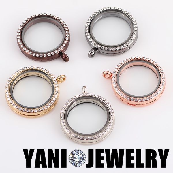 

10pcs/lot mix colors 30mm round memory p magnetic glass living floating locket with rhinestones fit necklace jewellery q1113, Silver
