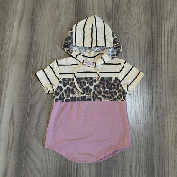 

summer baby girls boutique t-shirts clothes pink leopard stripe cotton mommy & me children raglan hoodie short sleeve y200325, White