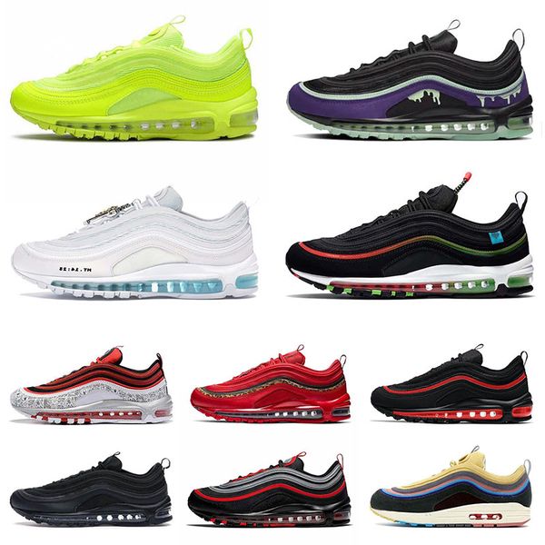 

97s running shoes mens womens triple black white sports sneakers mschf x inri jesus 97s sean wotherspoon undefeated men trainers, White;red