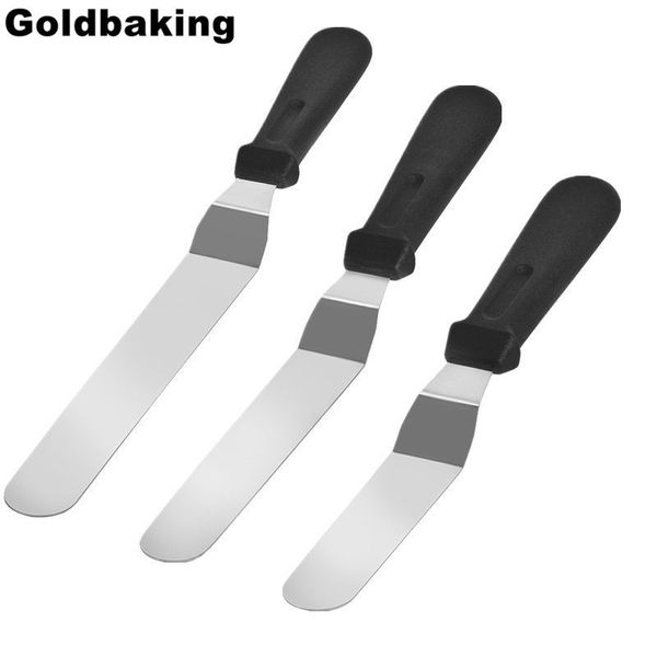 Goldbaking 3-teiliges abgewinkeltes Zuckerguss-Spachtel-Set aus Edelstahl für die Küche, Kuchenspatel Y200612