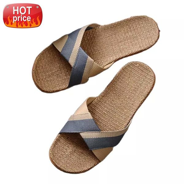 

suihyung new men's summer slippers flats breathable linen casual sandals home bathroom non-slip flip flops indoor shoes pantufa #f00d