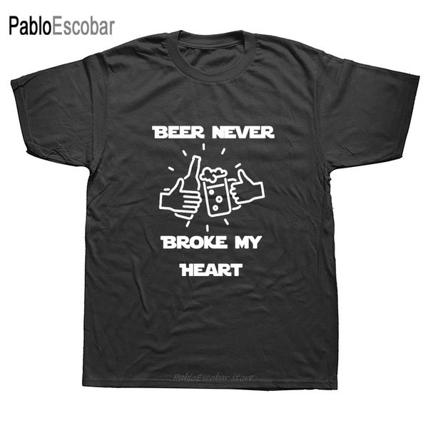 

novelty beer never broke my heart mens short sleeves oversized streetwear hip hop printed tees hoodie designers t shirts sweatshirt