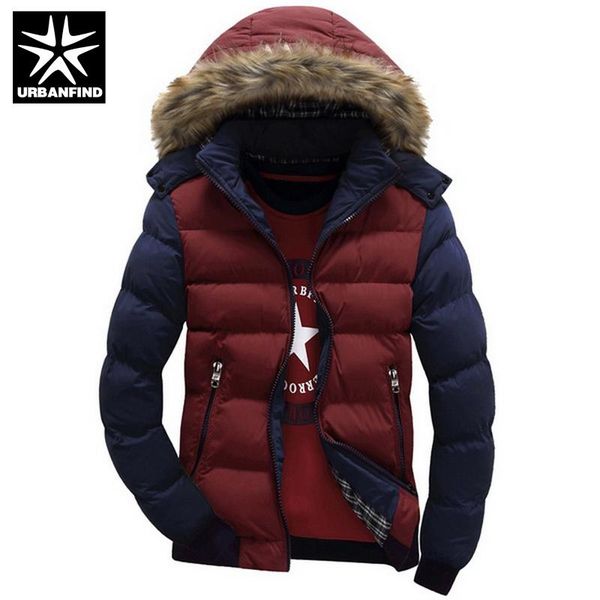 

urbanfind contrast color hooded design men parka size m-4xl casual & fit men's winter jacket stand collar thick man down jacket, Black
