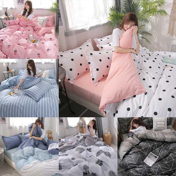 

home textile bedding sets pink cute wave point bed linens stripe duvet cover set quilt cover nordic bed 3/4pcs  king size1