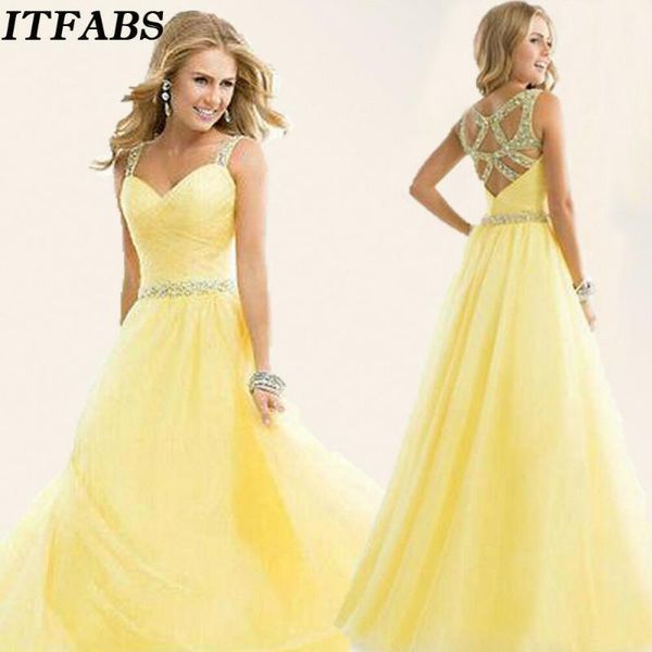 

formal gown ball wedding prom party dress yellow color new long chiffon party bridesmaid1, Black;gray