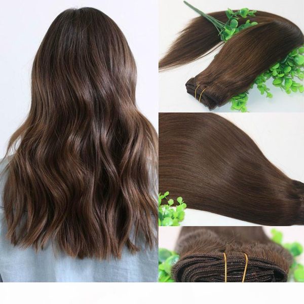 

8a clips human hair extension 4# dark brown straight brazilian human hair 7pcs 120gram 12inch 20inch 26inch, Black